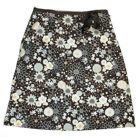 Y2K LAPIS Floral Skirt Brown Blue White A Line Unlined Side Zip Boho Womens P/M - Picture 1 of 10